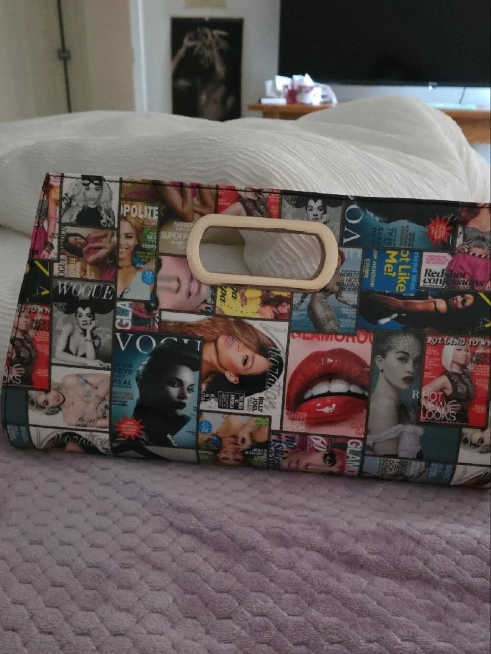 Magazine Collage Clutch Bag with Gold Trim